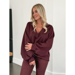 Pull col V  Justine - Bordeaux