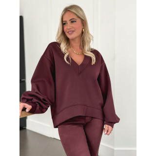 Pull col V  Justine - Bordeaux