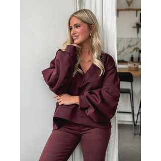 Pull col V  Justine - Bordeaux