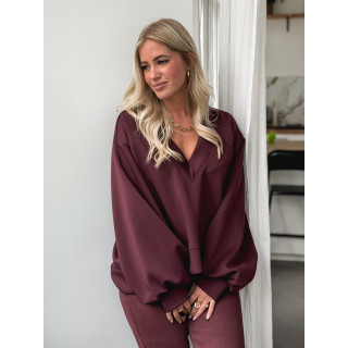 Pull col V  Justine - Bordeaux