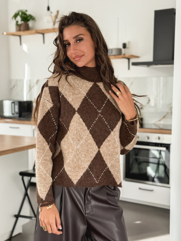 Pull à carreaux Minela - Chocolat Pull à carreaux Minela - Chocolat
