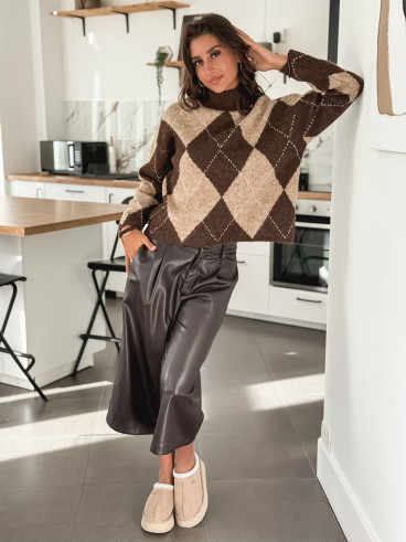 Pull à carreaux Minela - Chocolat Pull à carreaux Minela - Chocolat