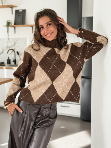 Pull à carreaux Minela - Chocolat Pull à carreaux Minela - Chocolat
