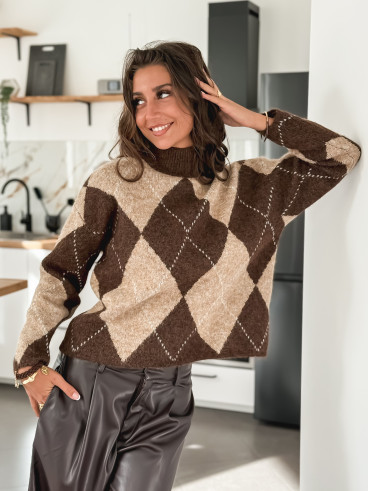 Pull à carreaux Minela - Chocolat
