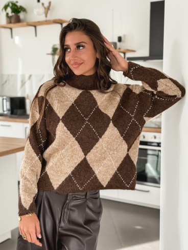 Pull à carreaux Minela - Chocolat Pull à carreaux Minela - Chocolat