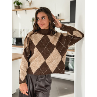 Pull à carreaux Minela - Chocolat