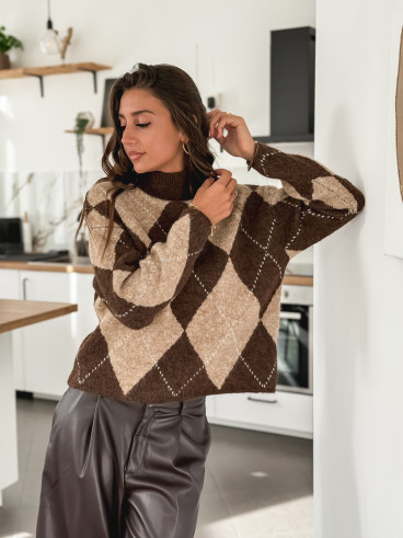 Pull à carreaux Minela - Chocolat Pull à carreaux Minela - Chocolat