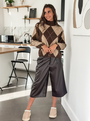 Pantacourt en simili Sapporo - Chocolat Pantacourt en simili Sapporo - Chocolat