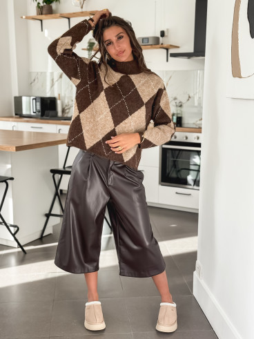 Pantacourt en simili Sapporo - Chocolat Pantacourt en simili Sapporo - Chocolat