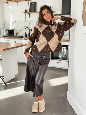 Pantacourt en simili Sapporo - Chocolat Pantacourt en simili Sapporo - Chocolat