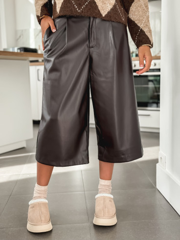 Pantacourt en simili Sapporo - Chocolat Pantacourt en simili Sapporo - Chocolat