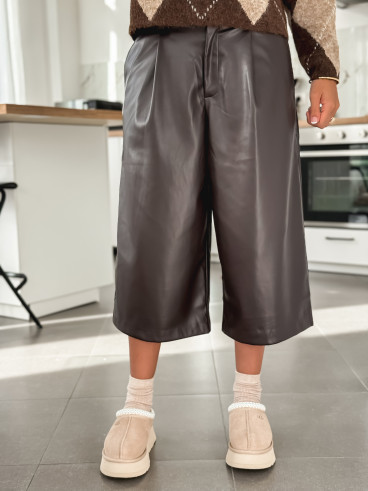 Pantacourt en simili Sapporo - Chocolat Pantacourt en simili Sapporo - Chocolat