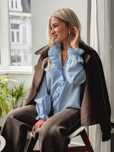 Chemise à carreaux Bertina - Bleu ciel/Blanc