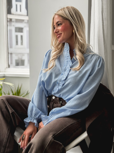 Chemise à carreaux Bertina - Bleu ciel/Blanc Chemise à carreaux Bertina - Bleu ciel/Blanc