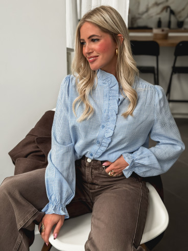 Chemise à carreaux Bertina - Bleu ciel/Blanc