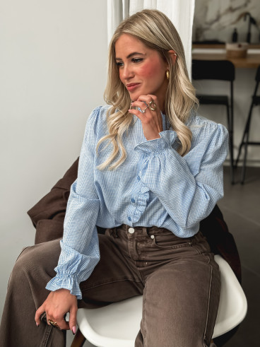 Chemise à carreaux Bertina - Bleu ciel/Blanc Chemise à carreaux Bertina - Bleu ciel/Blanc