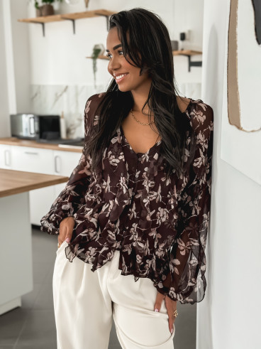 Blouse à motifs Olyna - Chocolat Blouse à motifs Olyna - Chocolat