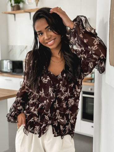 Blouse à motifs Olyna - Chocolat Blouse à motifs Olyna - Chocolat