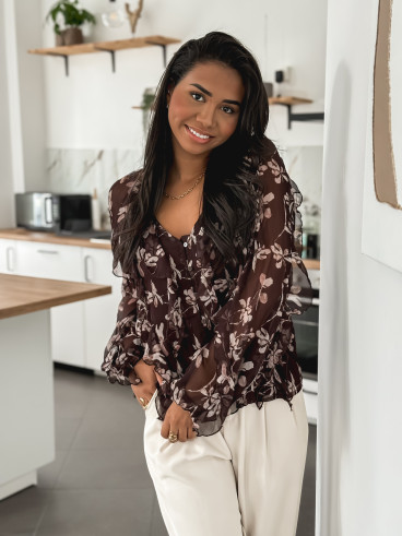 Blouse à motifs Olyna - Chocolat Blouse à motifs Olyna - Chocolat