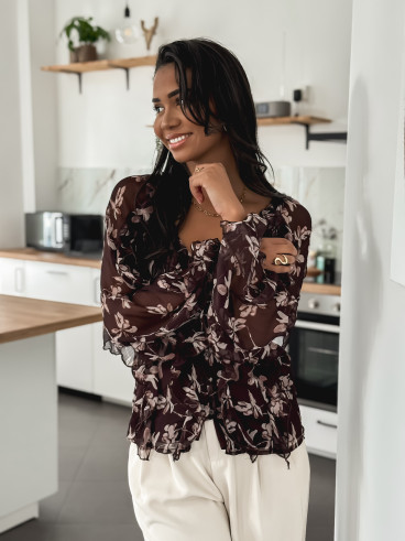 Blouse à motifs Olyna - Chocolat Blouse à motifs Olyna - Chocolat