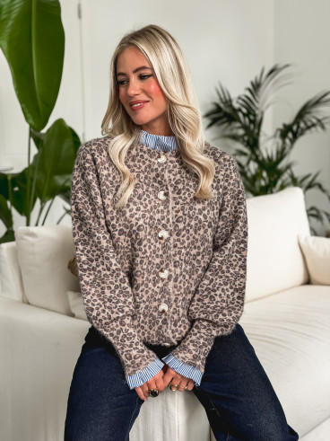 Gilet Léopard Mieko -Beige/Noir Gilet Léopard Mieko -Beige/Noir