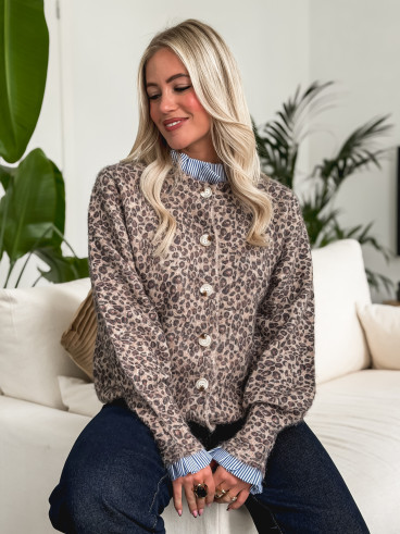 Gilet Léopard Mieko -Beige/Noir Gilet Léopard Mieko -Beige/Noir