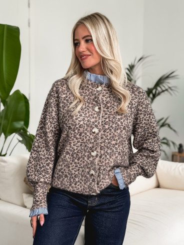 Gilet Léopard Mieko -Beige/Noir Gilet Léopard Mieko -Beige/Noir