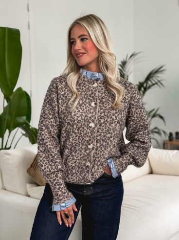 Gilet Léopard Mieko -Beige/Noir Gilet Léopard Mieko -Beige/Noir