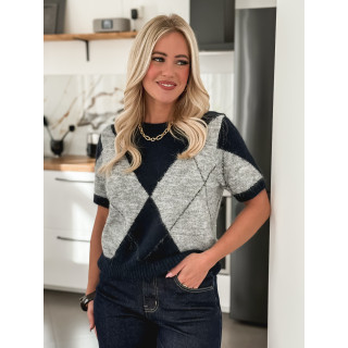 Pull à carreaux Edra - Gris/Bleu marine