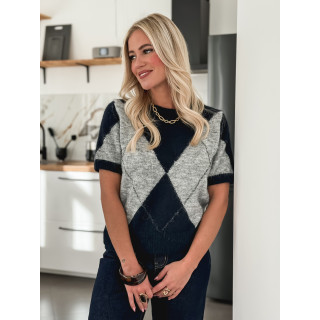 Pull à carreaux Edra - Gris/Bleu marine