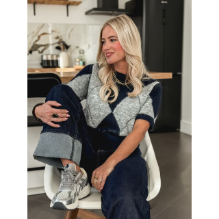 Pull à carreaux Edra - Gris/Bleu marine