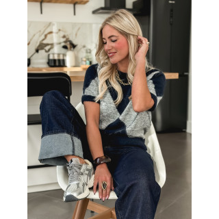 Pull à carreaux Edra - Gris/Bleu marine