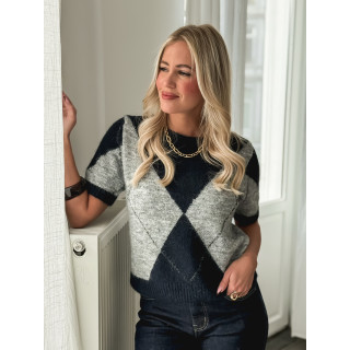 Pull à carreaux Edra - Gris/Bleu marine