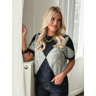 Pull à carreaux Edra - Gris/Bleu marine