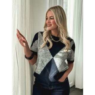 Pull à carreaux Edra - Gris/Bleu marine