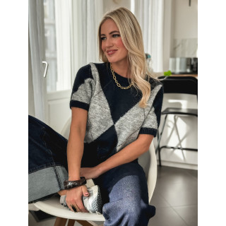 Pull à carreaux Edra - Gris/Bleu marine