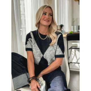 Pull à carreaux Edra - Gris/Bleu marine