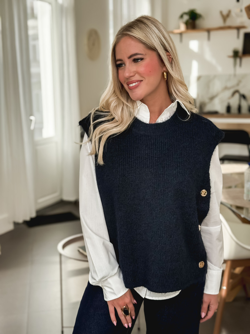 Pull sans manches Amalya - Bleu marine Pull sans manches Amalya - Bleu marine