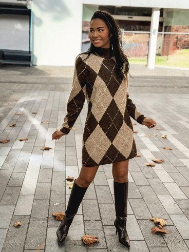 Robe pull à carreaux Minela - Chocolat