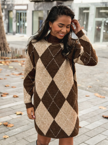 Robe pull à carreaux Minela - Chocolat