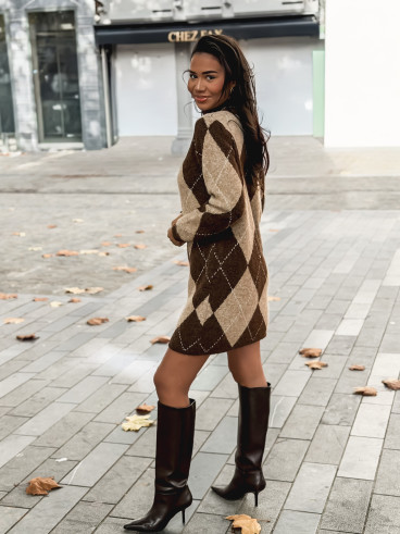 Robe pull à carreaux Minela - Chocolat Robe pull à carreaux Minela - Chocolat