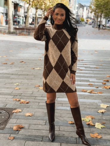 Robe pull à carreaux Minela - Chocolat Robe pull à carreaux Minela - Chocolat