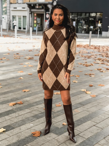 Robe pull à carreaux Minela - Chocolat Robe pull à carreaux Minela - Chocolat
