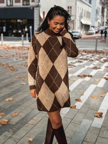 Robe pull à carreaux Minela - Chocolat Robe pull à carreaux Minela - Chocolat