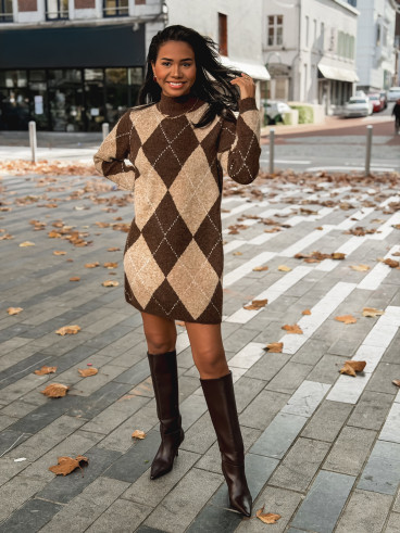 Robe pull à carreaux Minela - Chocolat Robe pull à carreaux Minela - Chocolat
