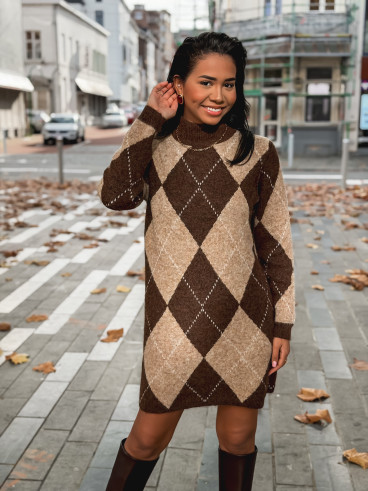 Robe pull à carreaux Minela - Chocolat Robe pull à carreaux Minela - Chocolat