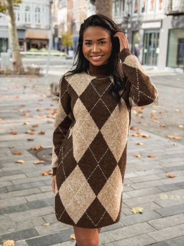 Robe pull à carreaux Minela - Chocolat Robe pull à carreaux Minela - Chocolat