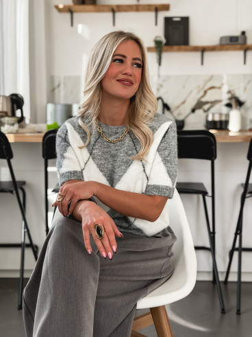 Pull à carreaux Edra - Gris/Blanc