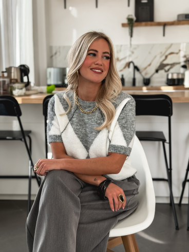 Pull à carreaux Edra - Gris/Blanc