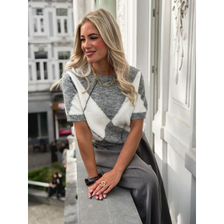 Pull à carreaux Edra - Gris/Blanc